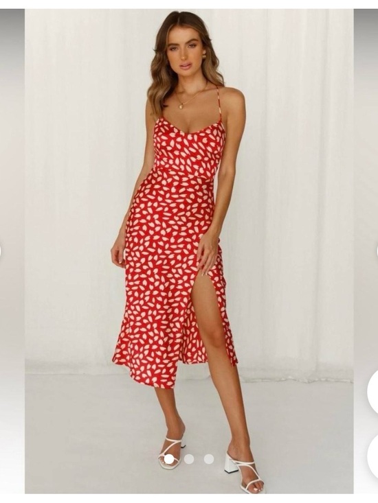 Hello Molly Dresses & Skirts - Hello Molly Red Printed Spaghetti-Strap Midi Dress with Side Slit